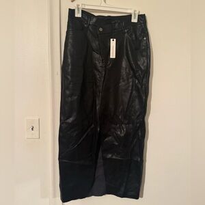 NWT Asymmetrical Black Faux Leather Skirt w/ slit